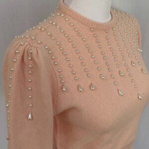 Vtg 70s Delicate Antique Pearls & Teardrop Sweater